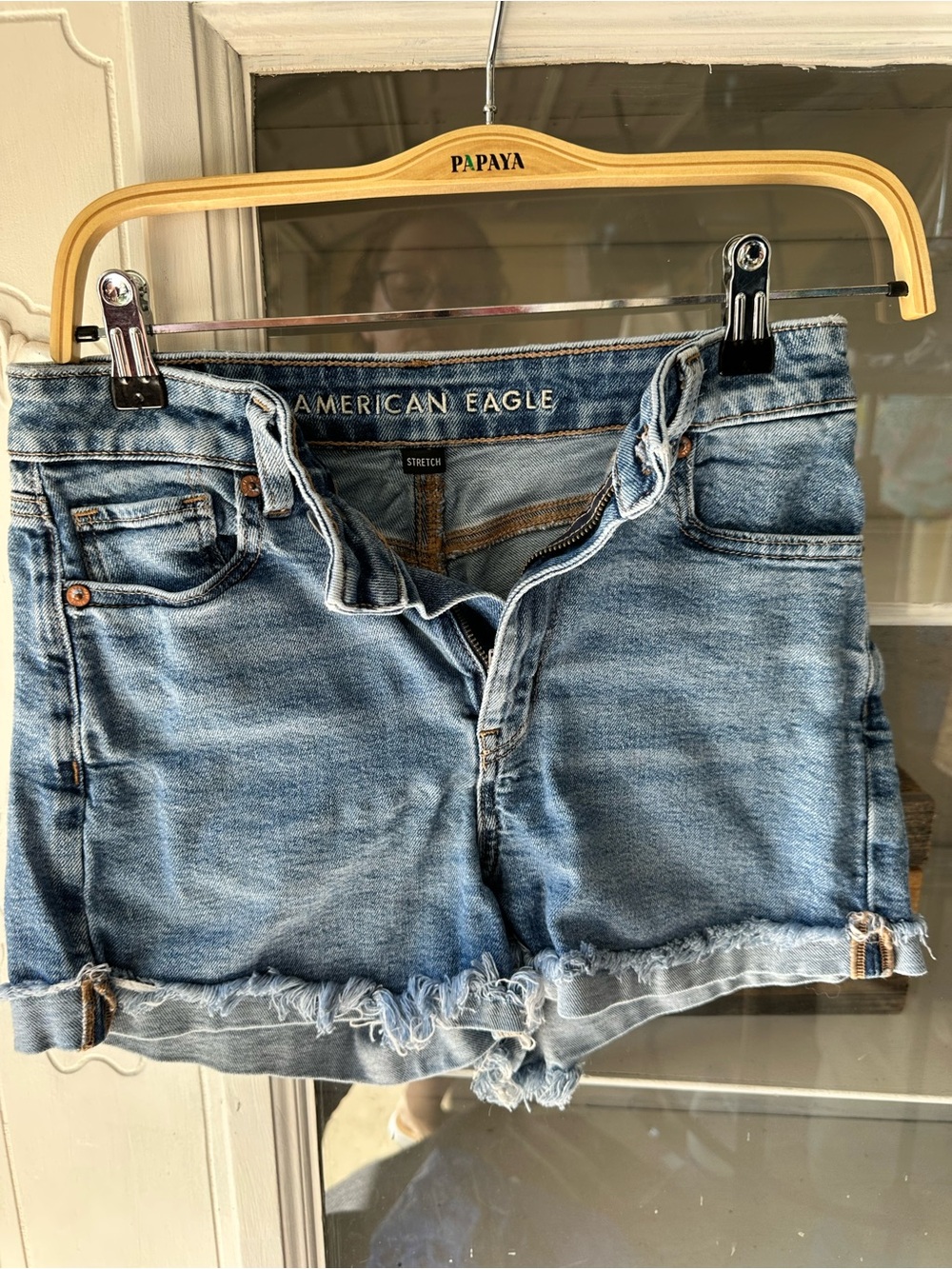 American Eagle Outfitters Blue Washed Denim Frayed Hem Shorts